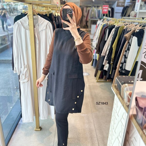 Selma Zaferoğlu SZ1843 Kol Garnili Çıt Detaylı Tunik - Görsel 9