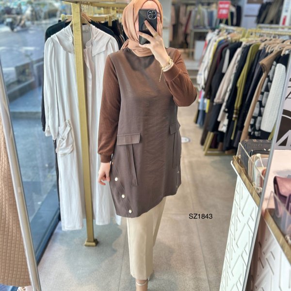 Selma Zaferoğlu SZ1843 Kol Garnili Çıt Detaylı Tunik - Görsel 2