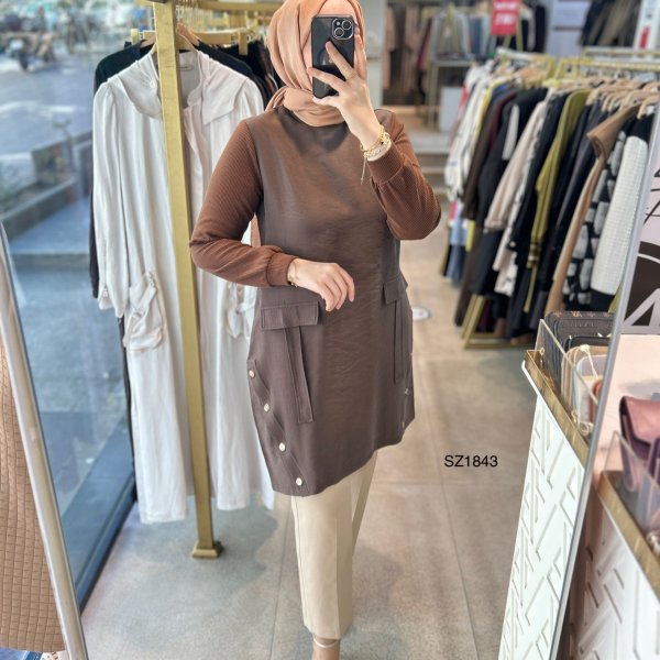 Selma Zaferoğlu SZ1843 Kol Garnili Çıt Detaylı Tunik - Görsel 5