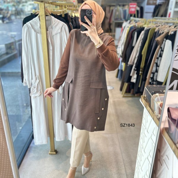 Selma Zaferoğlu SZ1843 Kol Garnili Çıt Detaylı Tunik - Görsel 1