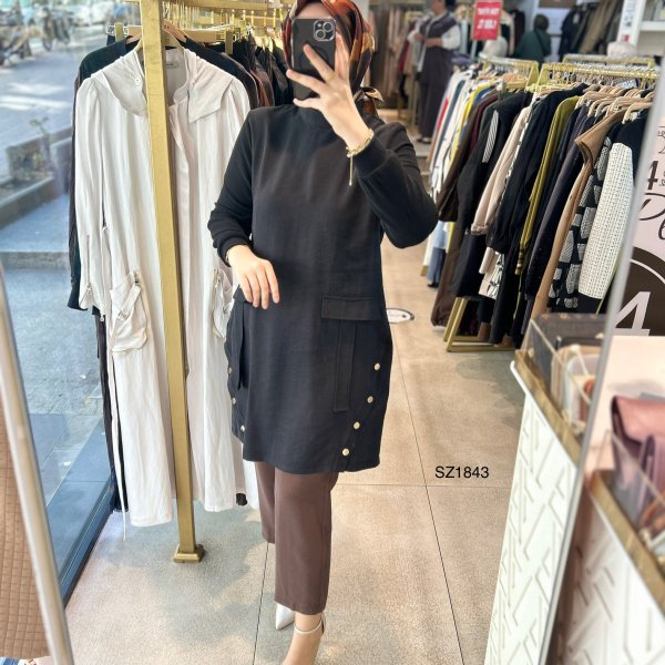 Selma Zaferoğlu SZ1843 Kol Garnili Çıt Detaylı Tunik - Görsel 6