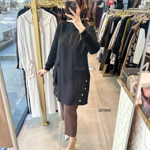 Selma Zaferoğlu SZ1843 Kol Garnili Çıt Detaylı Tunik - Görsel 7