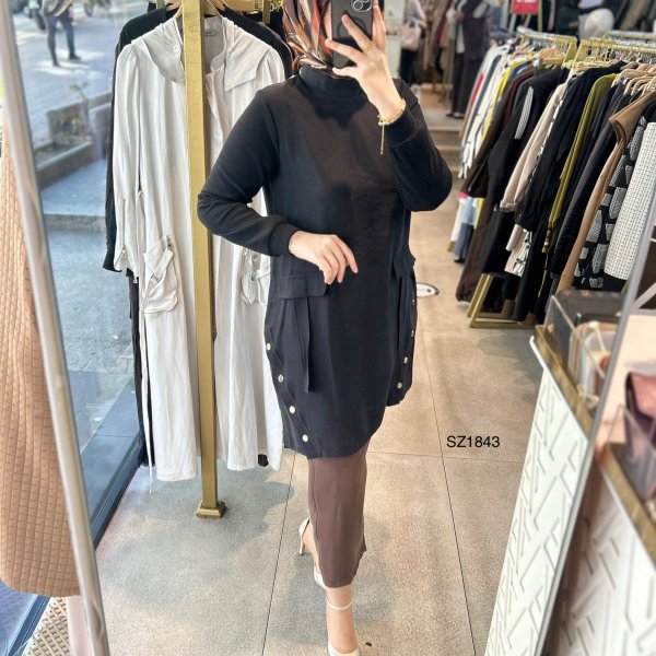 Selma Zaferoğlu SZ1843 Kol Garnili Çıt Detaylı Tunik - Görsel 13