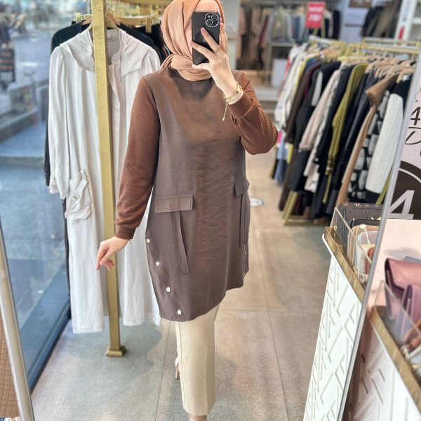 Selma Zaferoğlu SZ1843 Kol Garnili Çıt Detaylı Tunik - Görsel 3