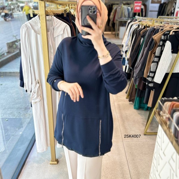 25K4007 Yanları Fermuar Detaylı Tunik - Görsel 1