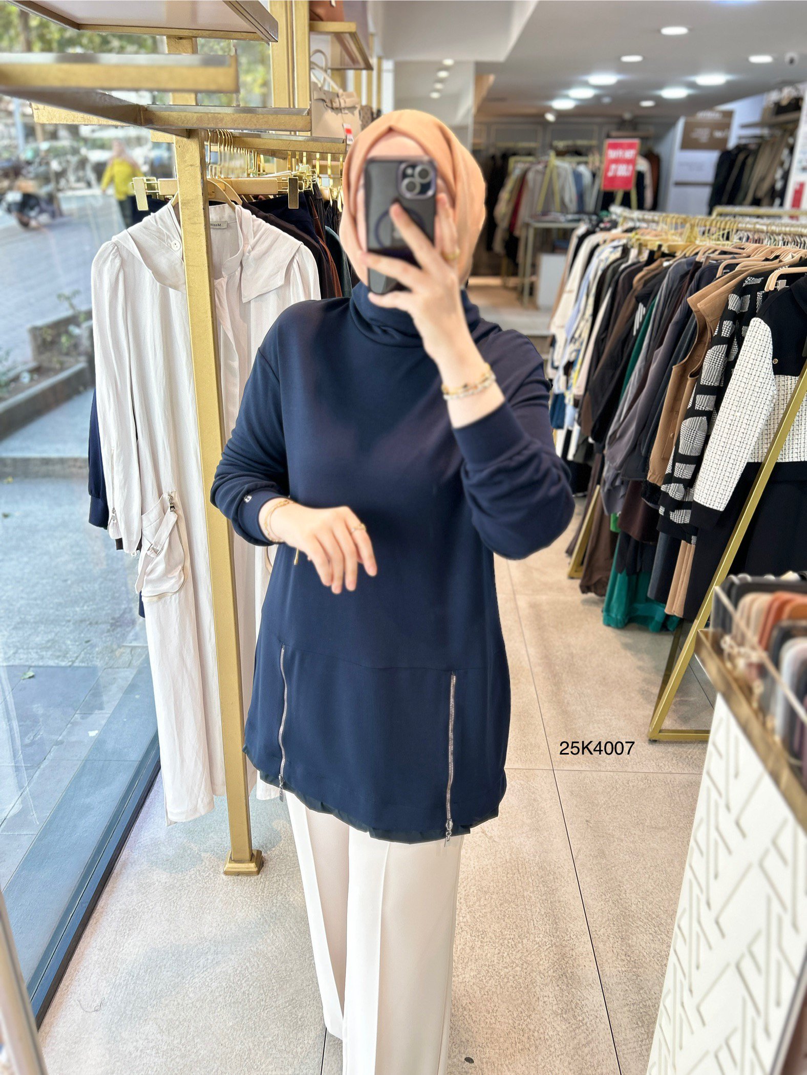 25K4007 Yanları Fermuar Detaylı Tunik - Görsel 1