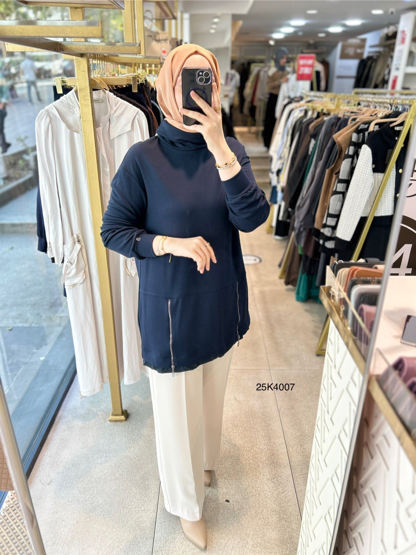 25K4007 Yanları Fermuar Detaylı Tunik