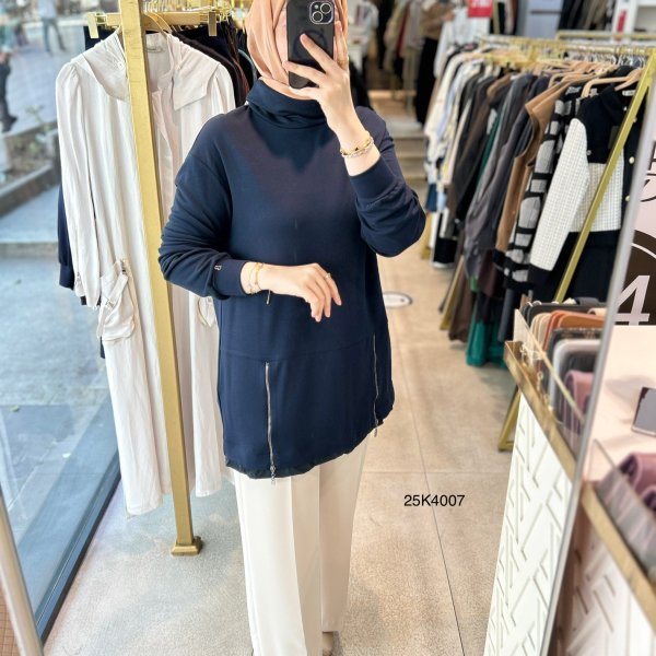 25K4007 Yanları Fermuar Detaylı Tunik - Görsel 2