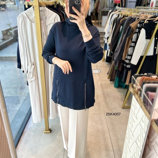 25K4007 Yanları Fermuar Detaylı Tunik - Görsel 3