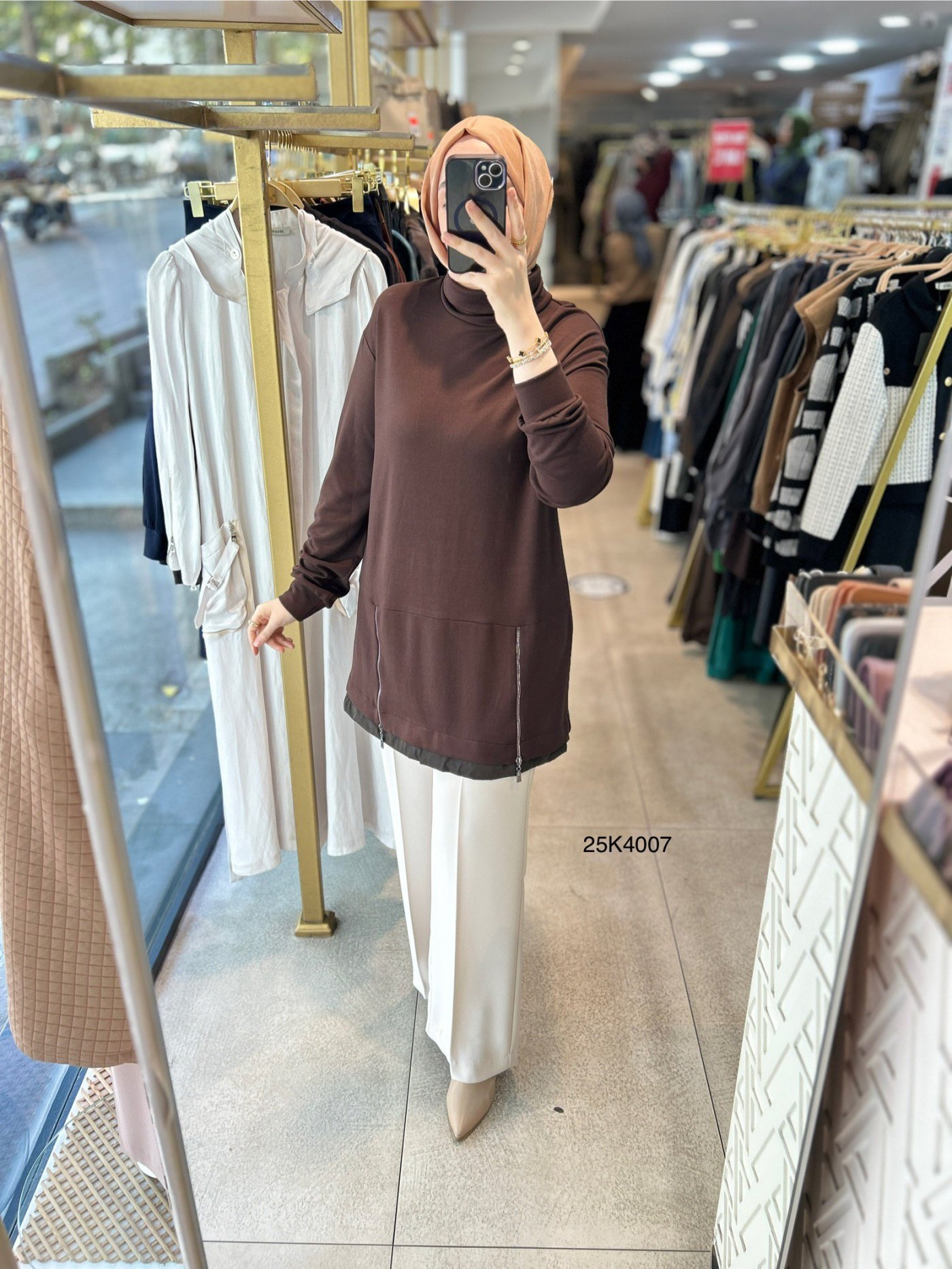 25K4007 Yanları Fermuar Detaylı Tunik