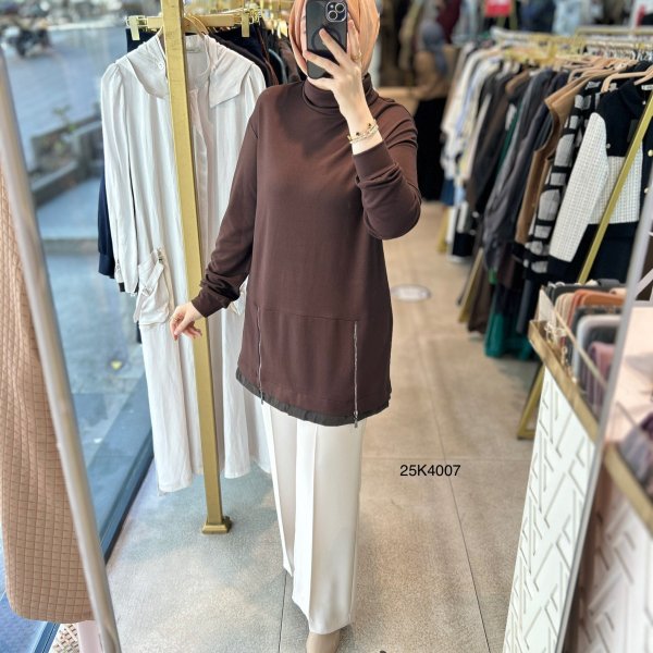 25K4007 Yanları Fermuar Detaylı Tunik - Görsel 6