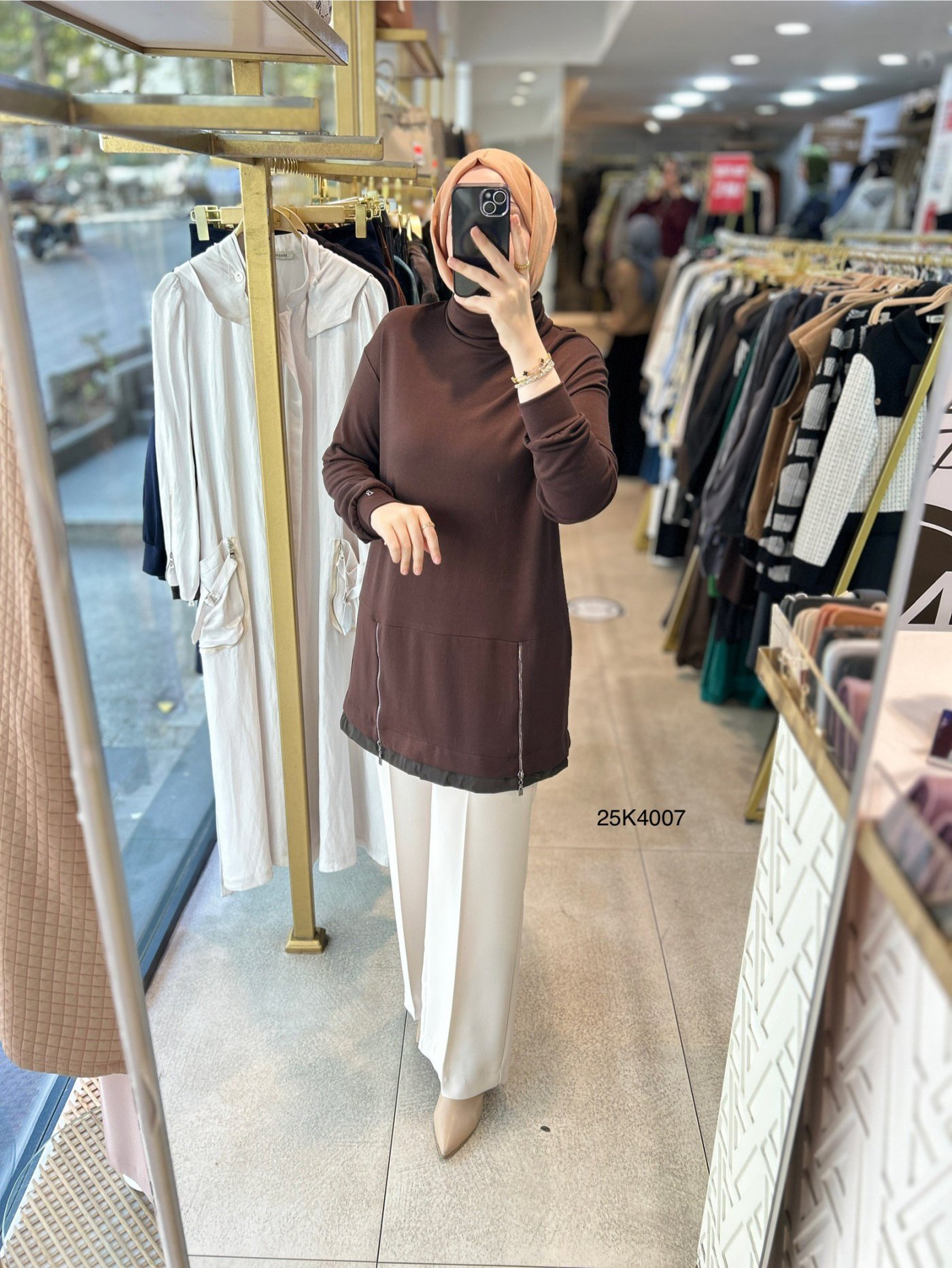 25K4007 Yanları Fermuar Detaylı Tunik