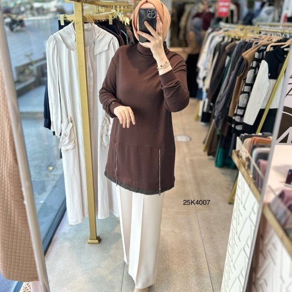 25K4007 Yanları Fermuar Detaylı Tunik - Görsel 4