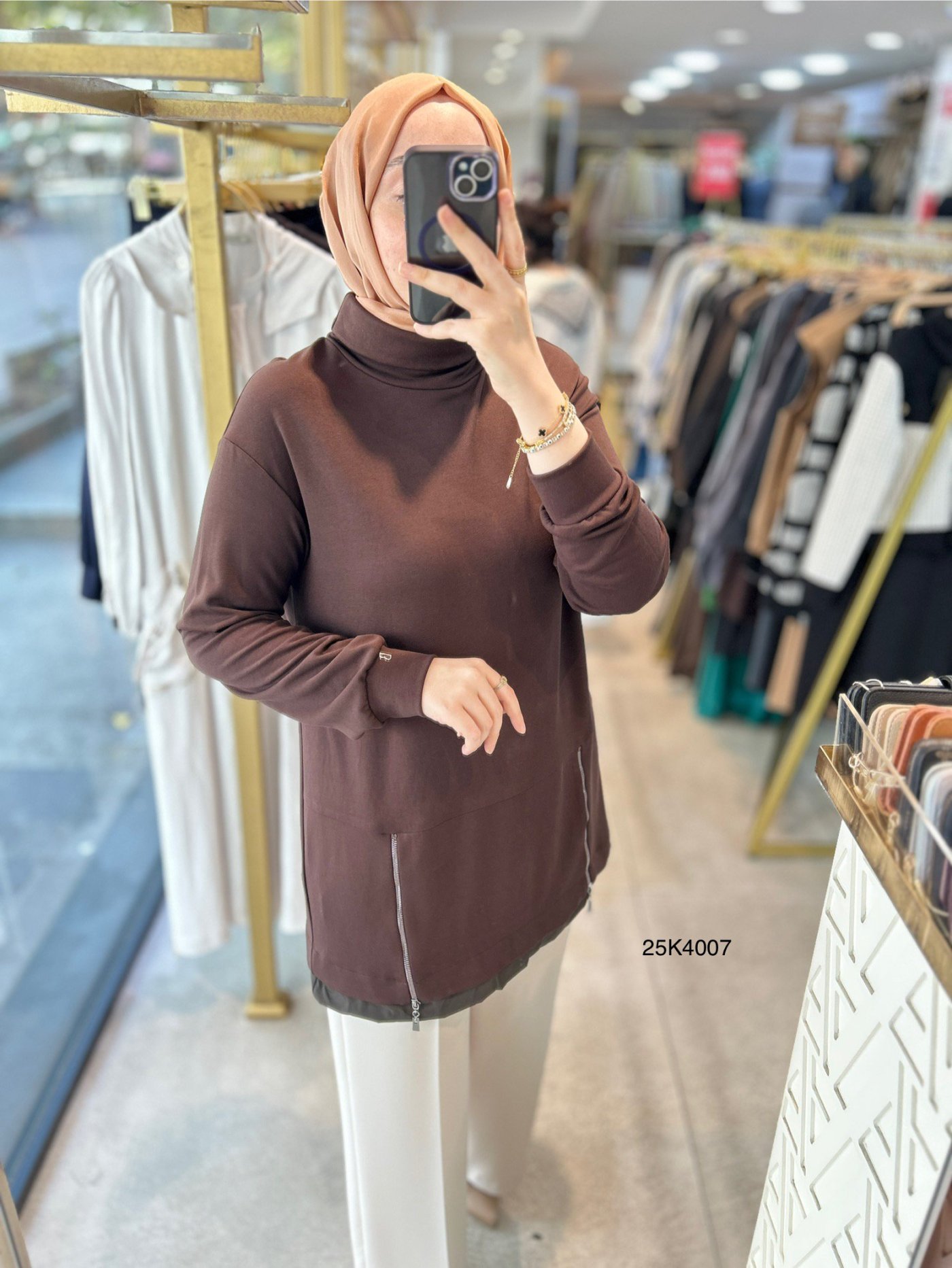 25K4007 Yanları Fermuar Detaylı Tunik