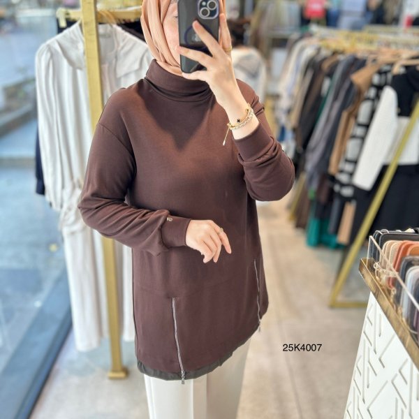 25K4007 Yanları Fermuar Detaylı Tunik - Görsel 7