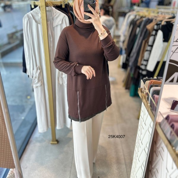 25K4007 Yanları Fermuar Detaylı Tunik - Görsel 5