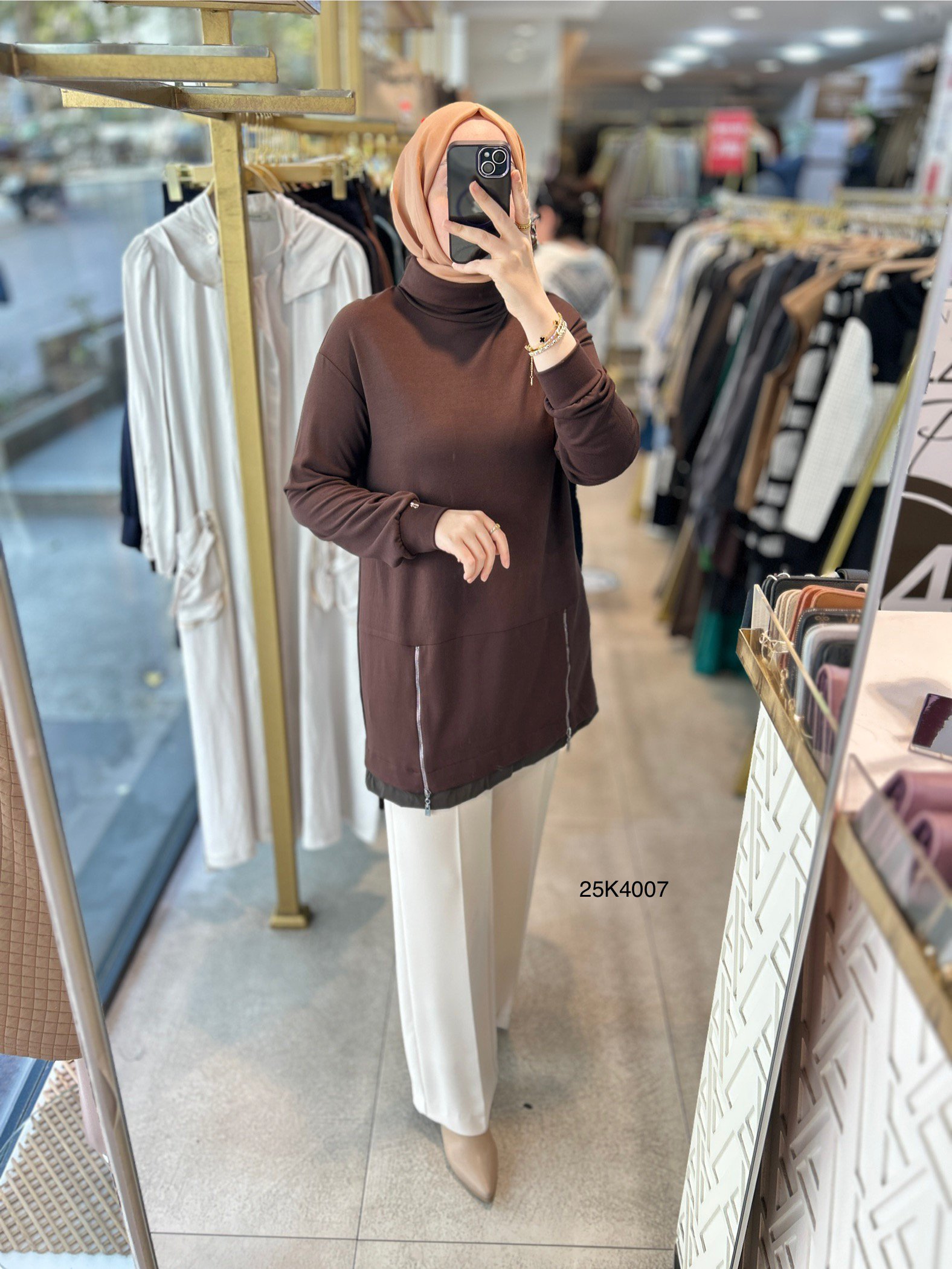 25K4007 Yanları Fermuar Detaylı Tunik - Görsel 5