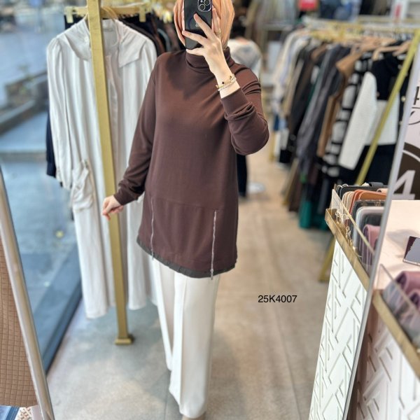 25K4007 Yanları Fermuar Detaylı Tunik - Görsel 16