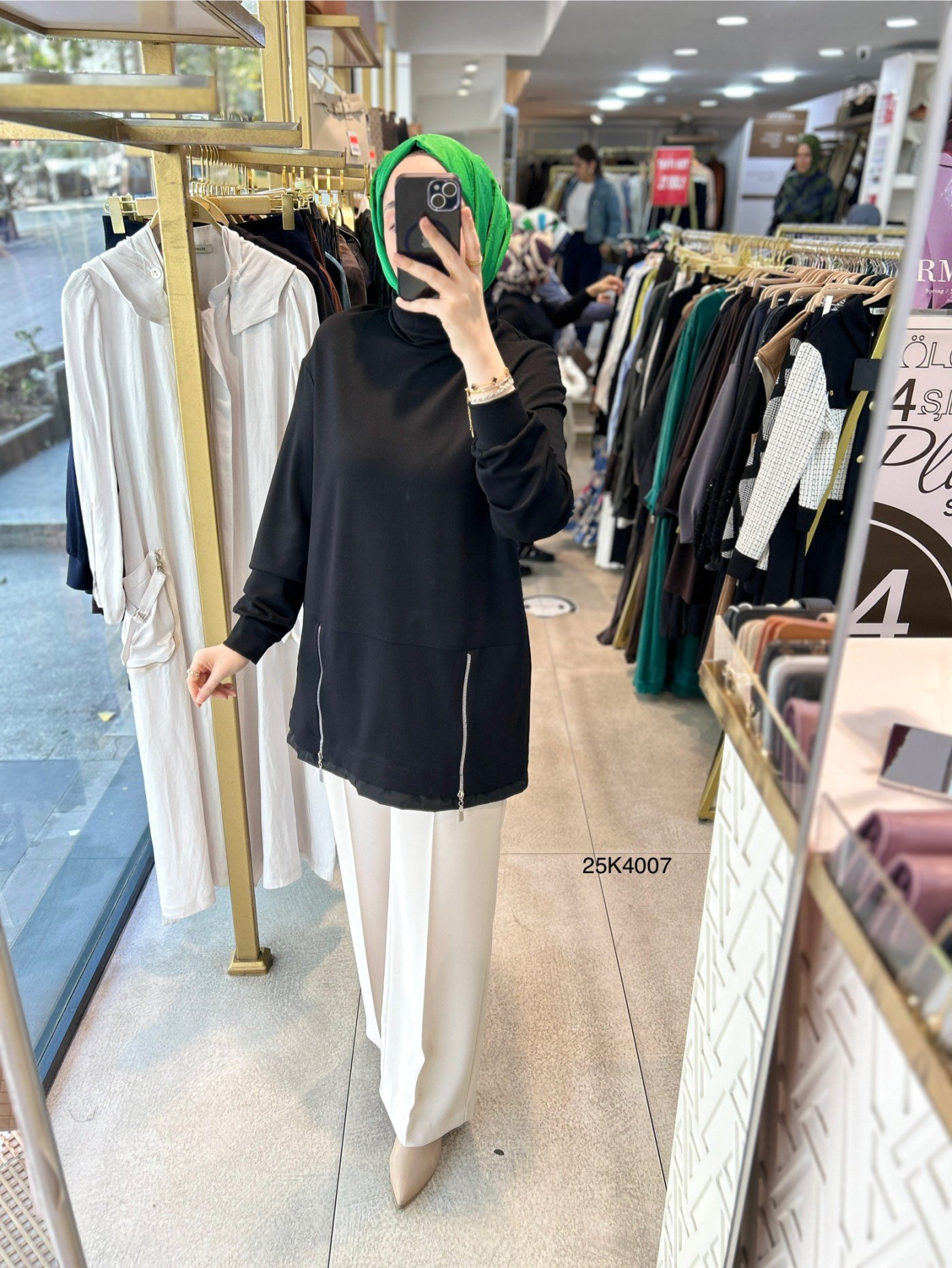 25K4007 Yanları Fermuar Detaylı Tunik