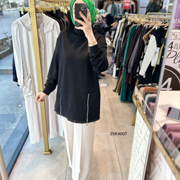 25K4007 Yanları Fermuar Detaylı Tunik - Görsel 12