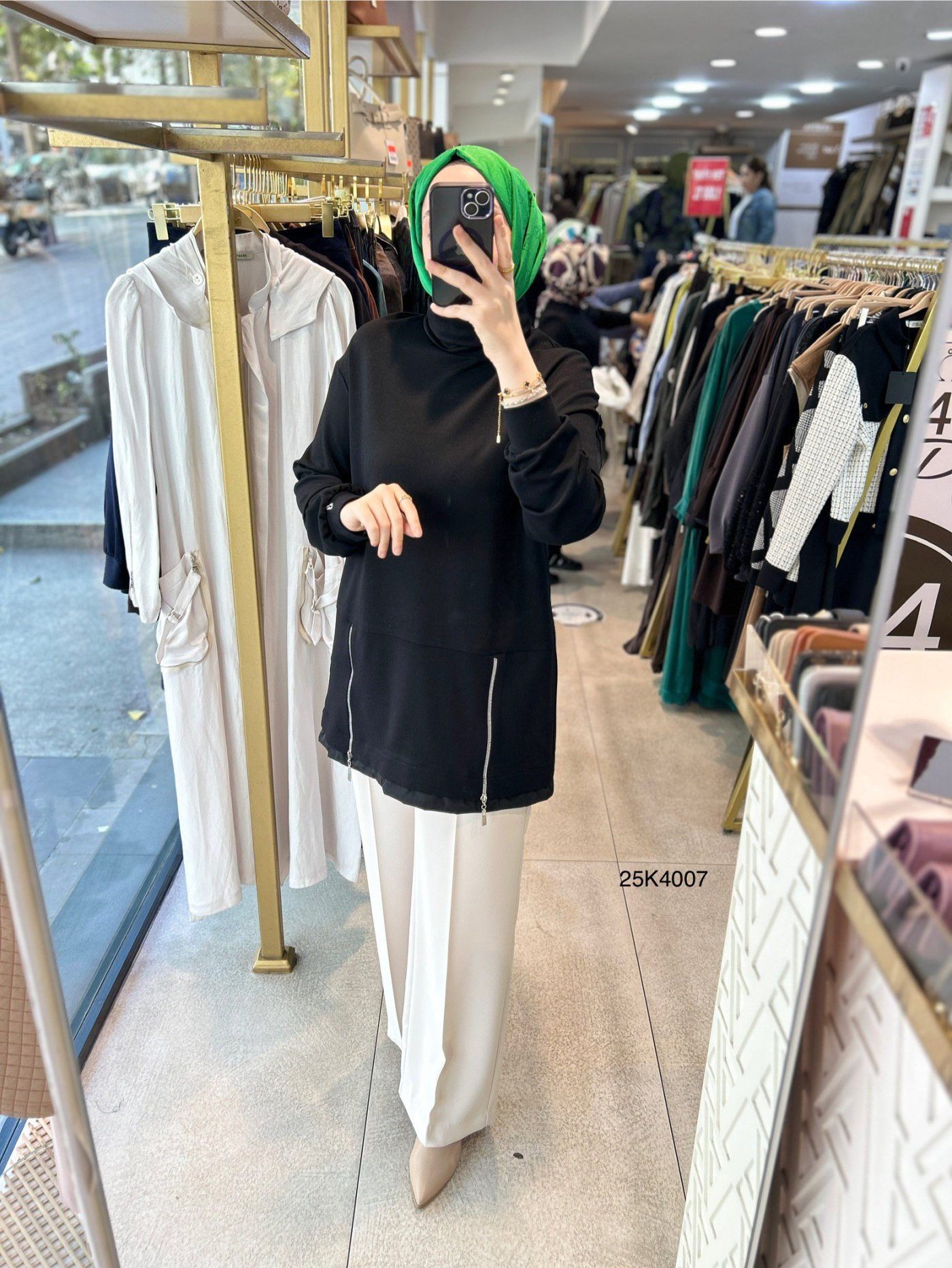 25K4007 Yanları Fermuar Detaylı Tunik