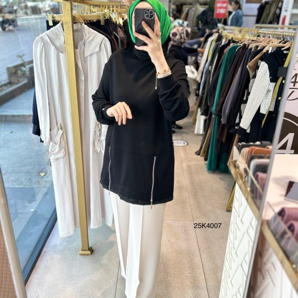 25K4007 Yanları Fermuar Detaylı Tunik - Görsel 14