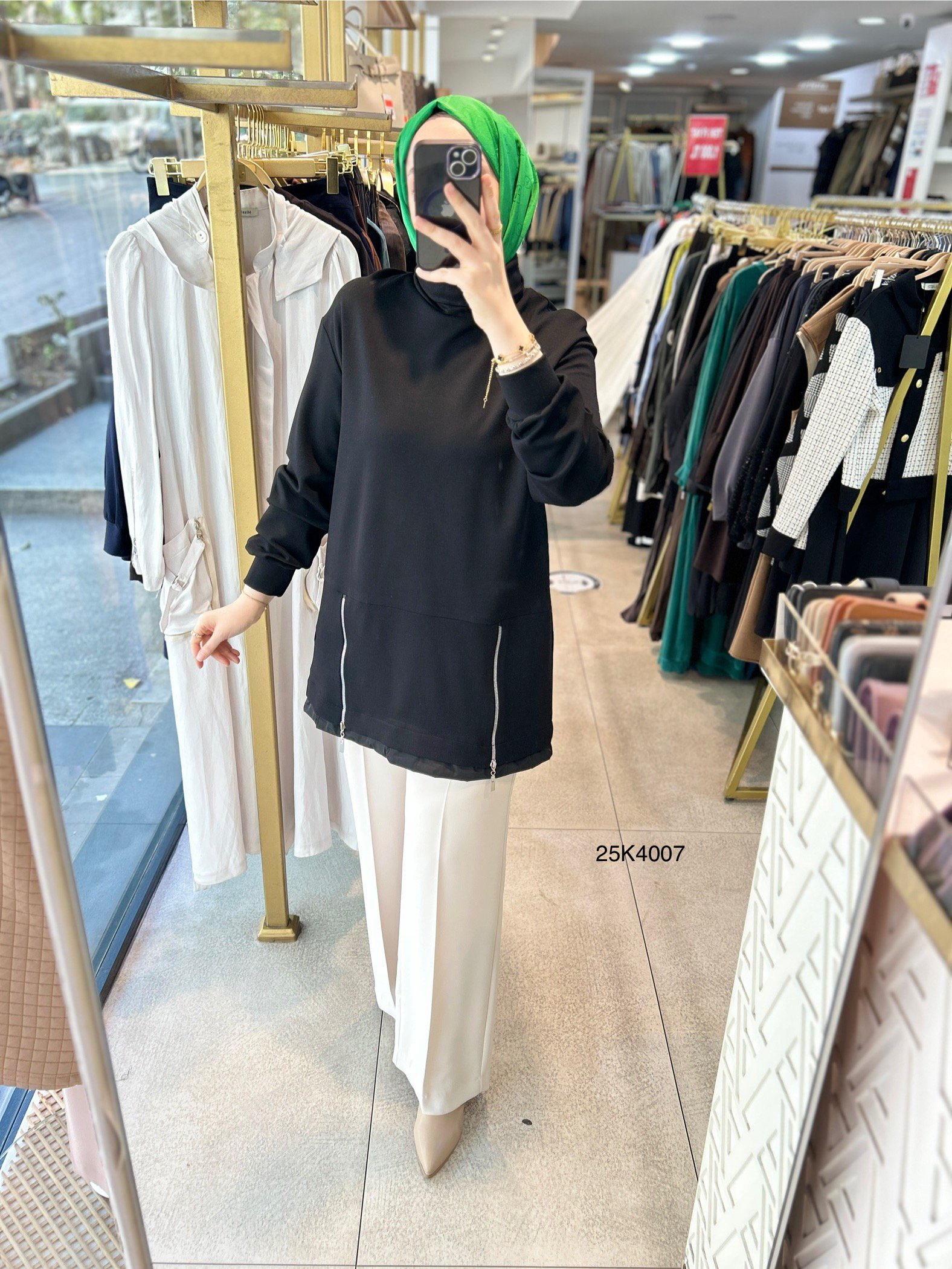 25K4007 Yanları Fermuar Detaylı Tunik - Görsel 13