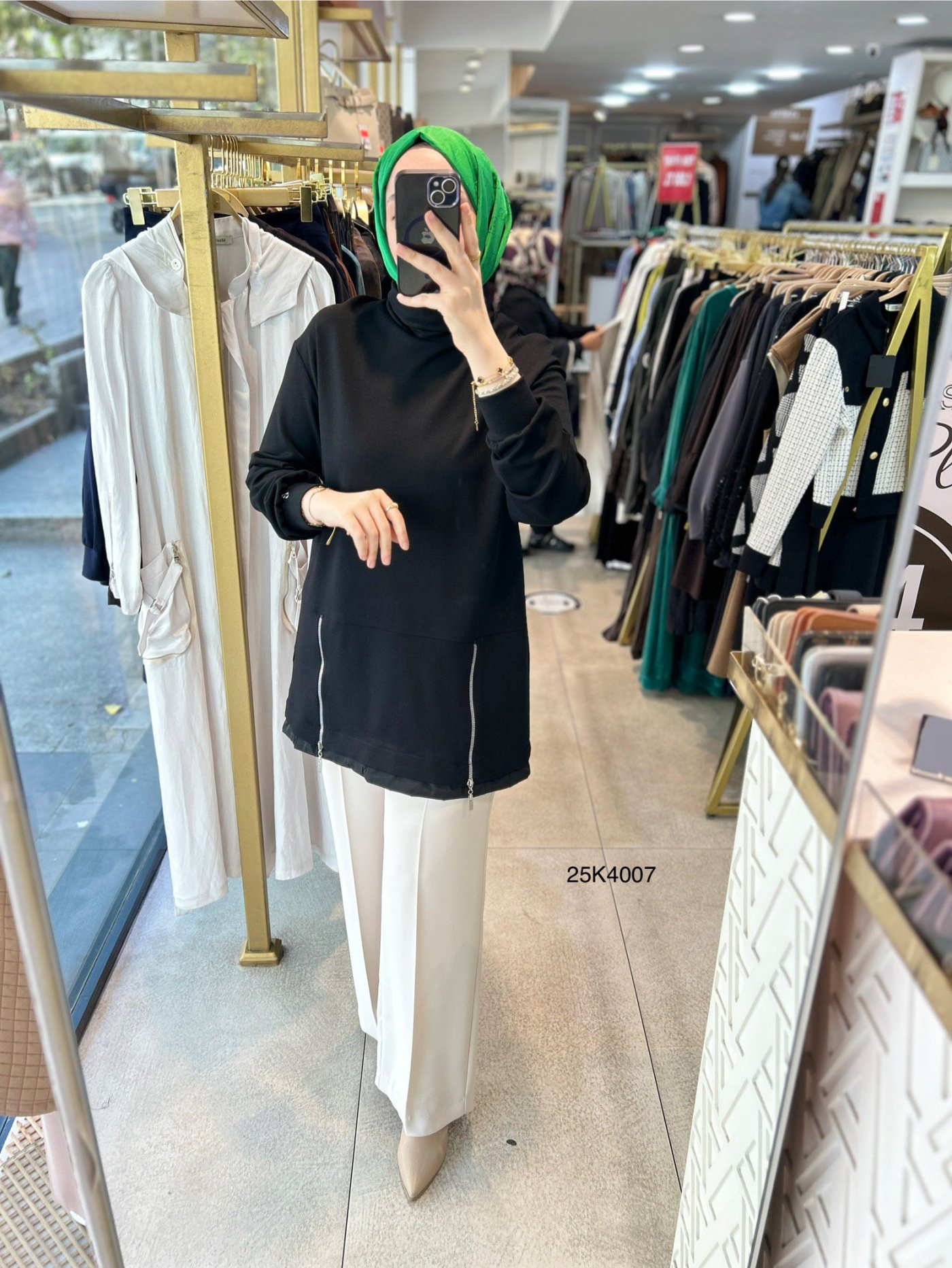 25K4007 Yanları Fermuar Detaylı Tunik