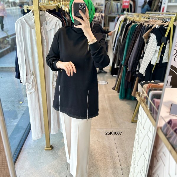 25K4007 Yanları Fermuar Detaylı Tunik - Görsel 10