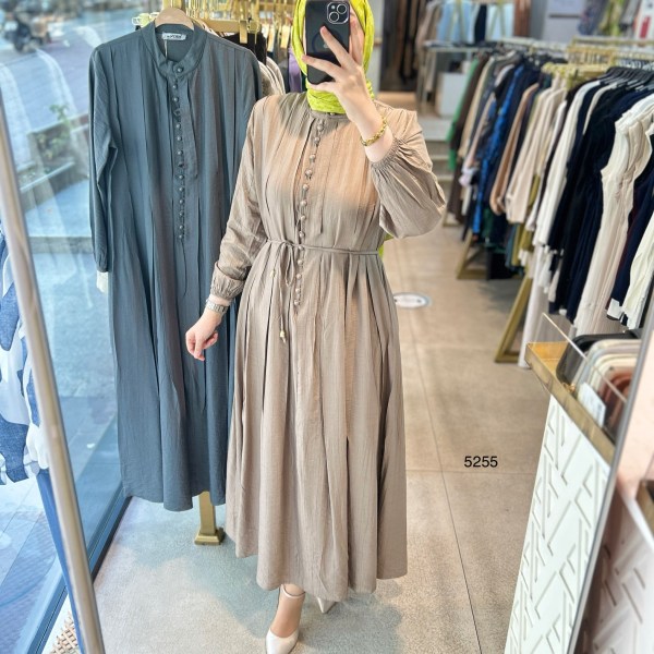 5255 DÜĞME DETAYLI ELBİSE - Görsel 3