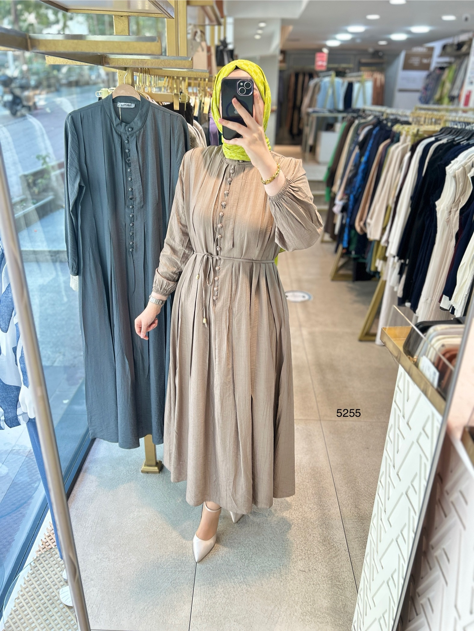 5255 DÜĞME DETAYLI ELBİSE - Görsel 3