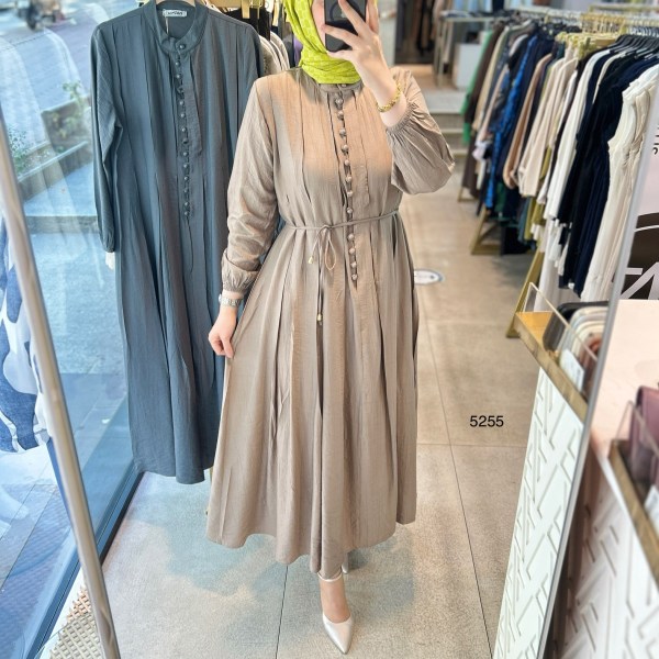 5255 DÜĞME DETAYLI ELBİSE - Görsel 2