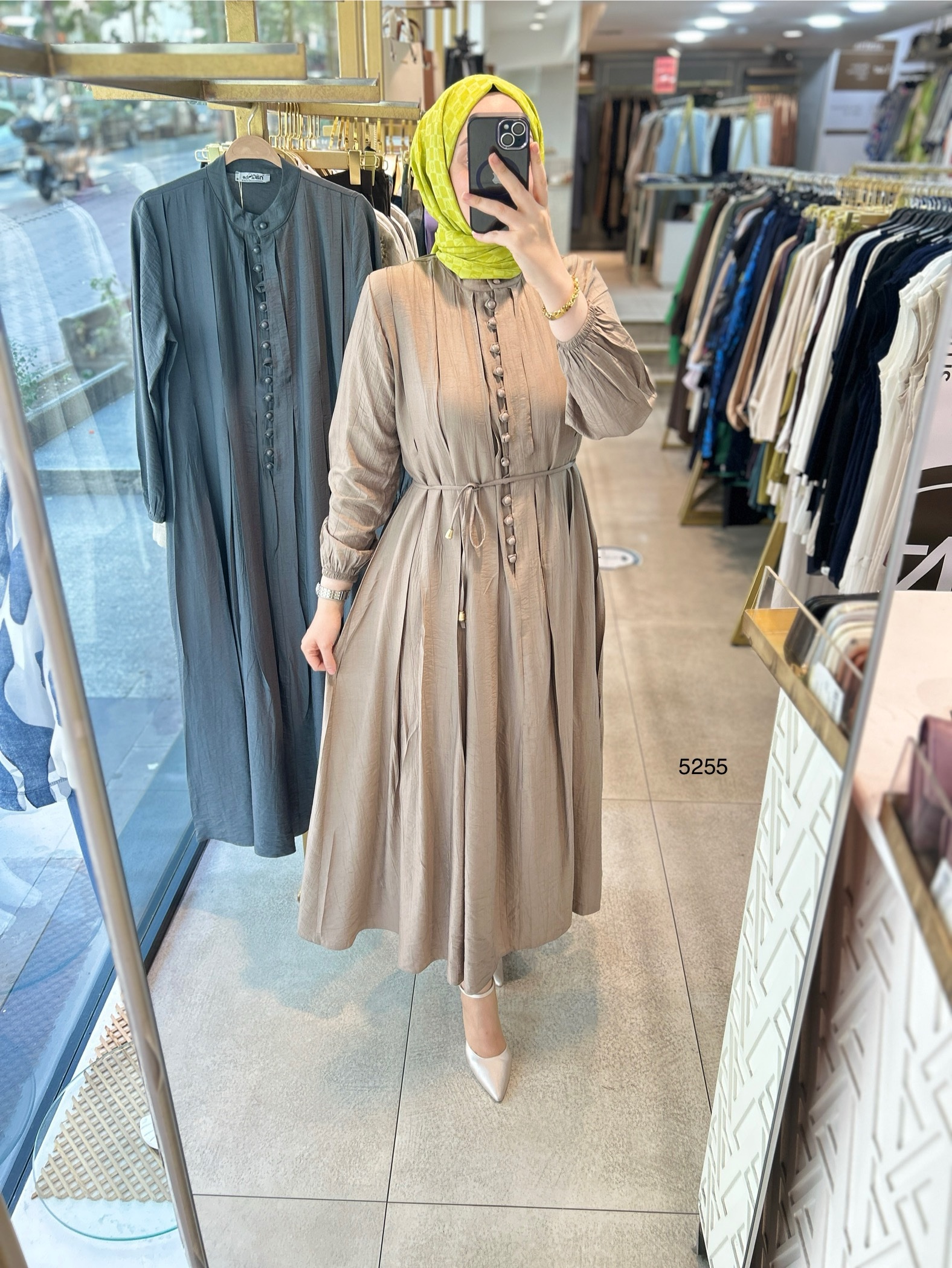 5255 DÜĞME DETAYLI ELBİSE - Görsel 2