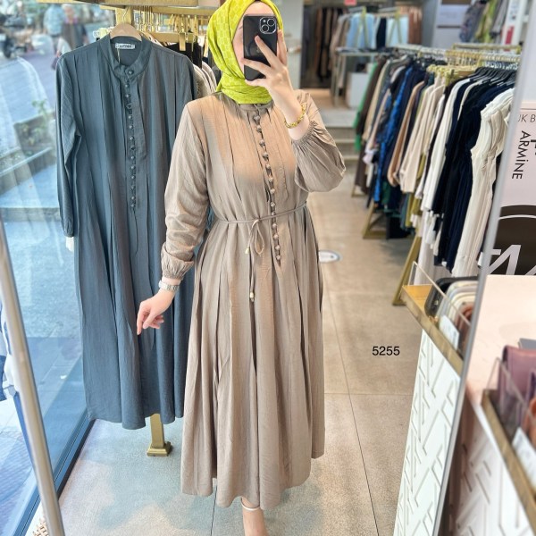 5255 DÜĞME DETAYLI ELBİSE - Görsel 1