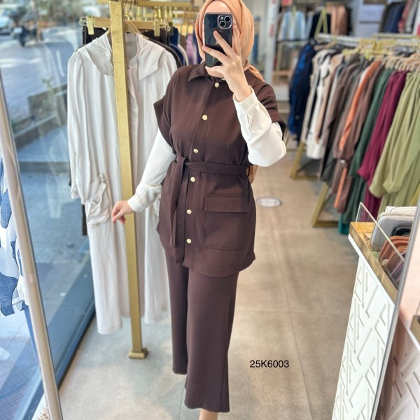 25K6003 KAPAK CEPLİ YELEK PANTOLON TAKIM - Görsel 1