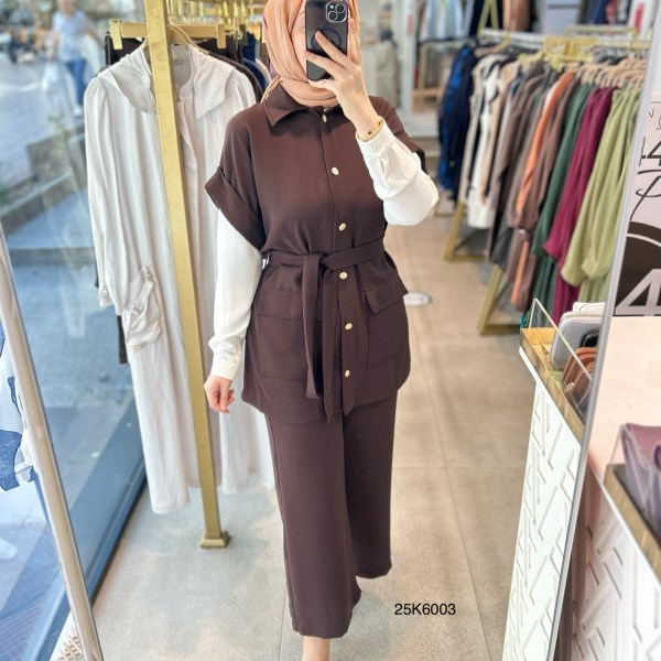 25K6003 KAPAK CEPLİ YELEK PANTOLON TAKIM - Görsel 2