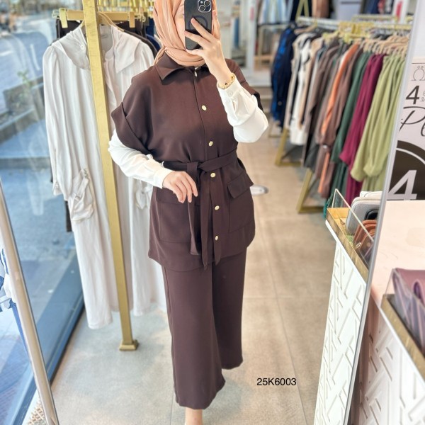 25K6003 KAPAK CEPLİ YELEK PANTOLON TAKIM - Görsel 3