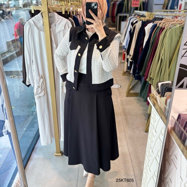 25KT605 ARMİNE TREND TÜVİT CEKET ETEK TAKIM - Görsel 3