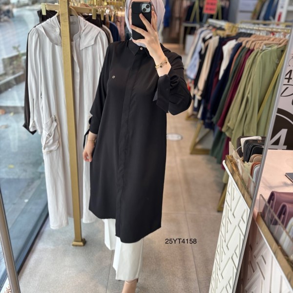 25YT4158 KOL DETAYLI TUNİK - Görsel 1