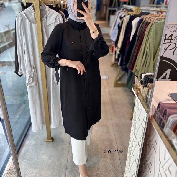 25YT4158 KOL DETAYLI TUNİK - Görsel 2