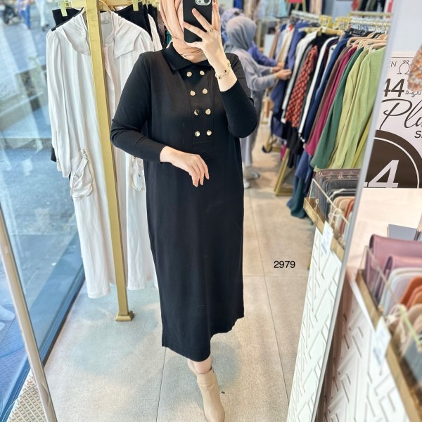 2979 ÇIT CIT DETAYLI TRİKO ELBİSE - Görsel 1