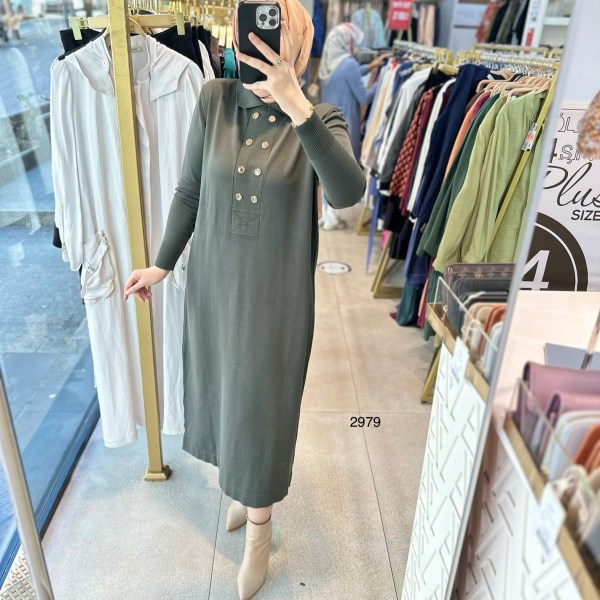 2979 ÇIT CIT DETAYLI TRİKO ELBİSE - Görsel 8