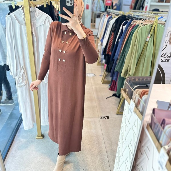 2979 ÇIT CIT DETAYLI TRİKO ELBİSE - Görsel 5