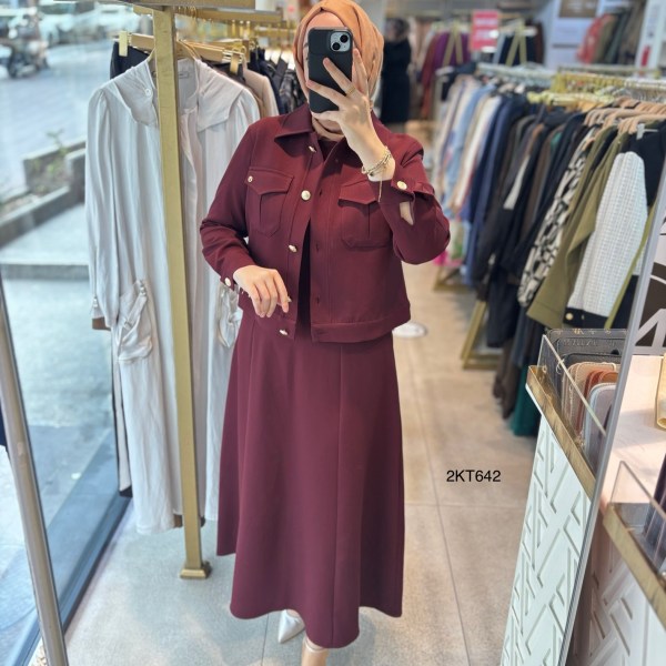 25KT642 ARMİNE TREND JİLE CEKET ELBİSE - Görsel 10