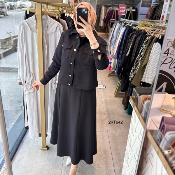 25KT642 ARMİNE TREND JİLE CEKET ELBİSE - Görsel 2