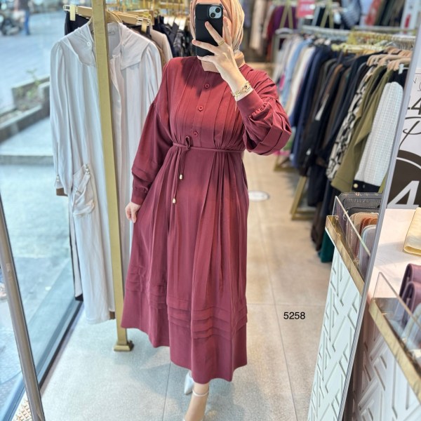 5258 PİLE DETAYLI ELBİSE - Görsel 13