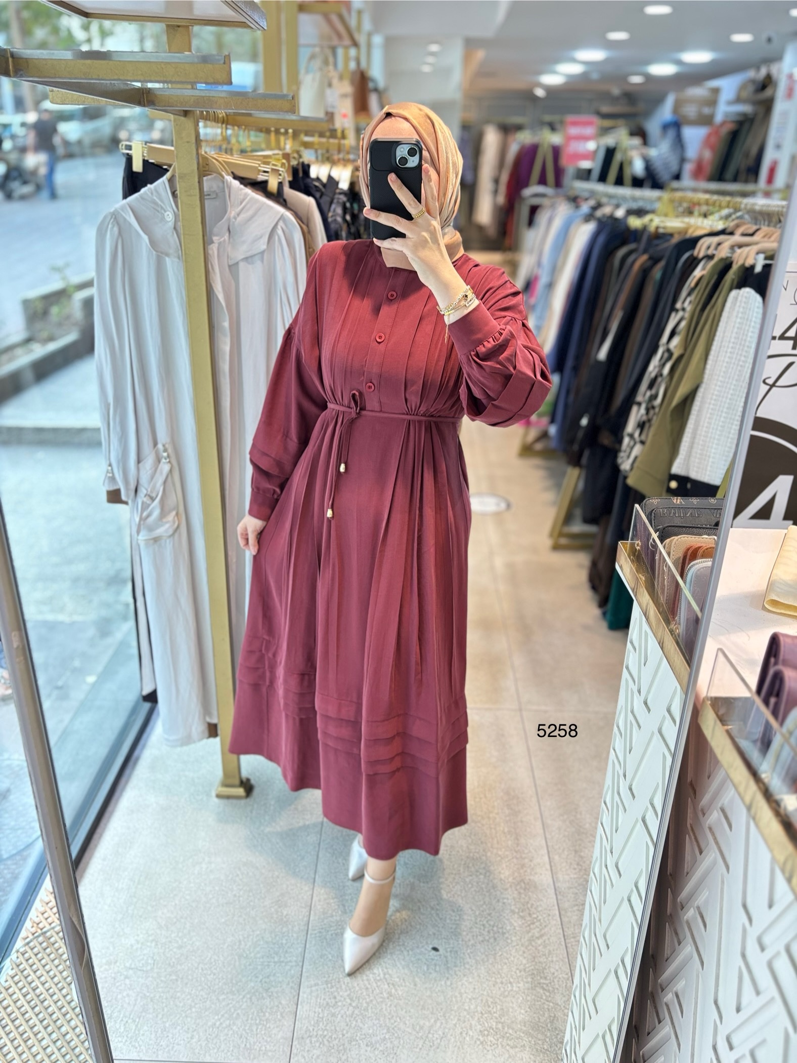 5258 PİLE DETAYLI ELBİSE - Görsel 13