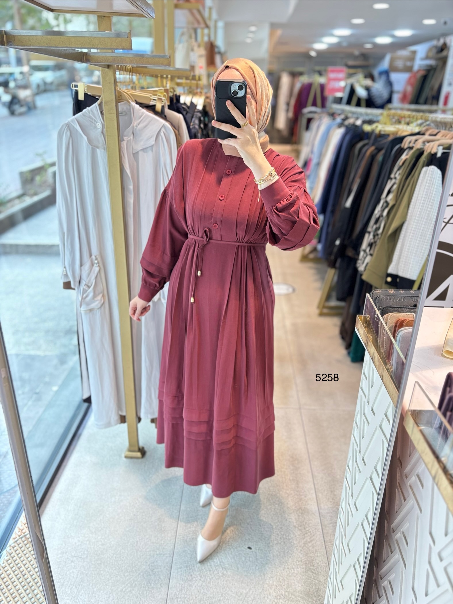 5258 PİLE DETAYLI ELBİSE - Görsel 5