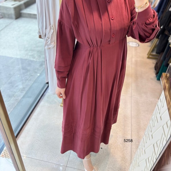 5258 PİLE DETAYLI ELBİSE - Görsel 6