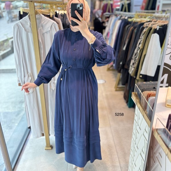 5258 PİLE DETAYLI ELBİSE - Görsel 4